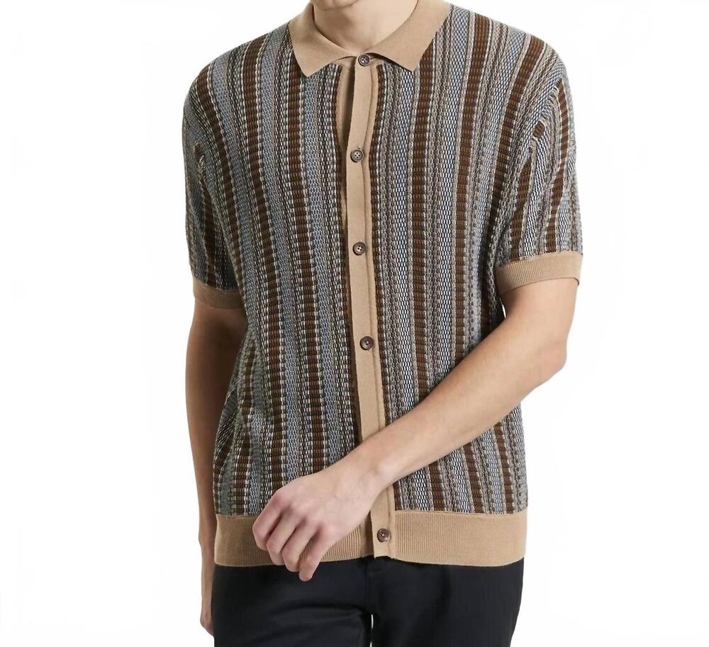 NEW BEN SHERMAN textured stripe knitted shirt in dark navy